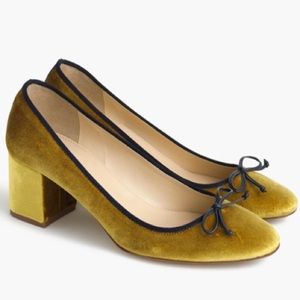 J.Crew Women's Evie Ballet Heel In Gold Velvet 8.5